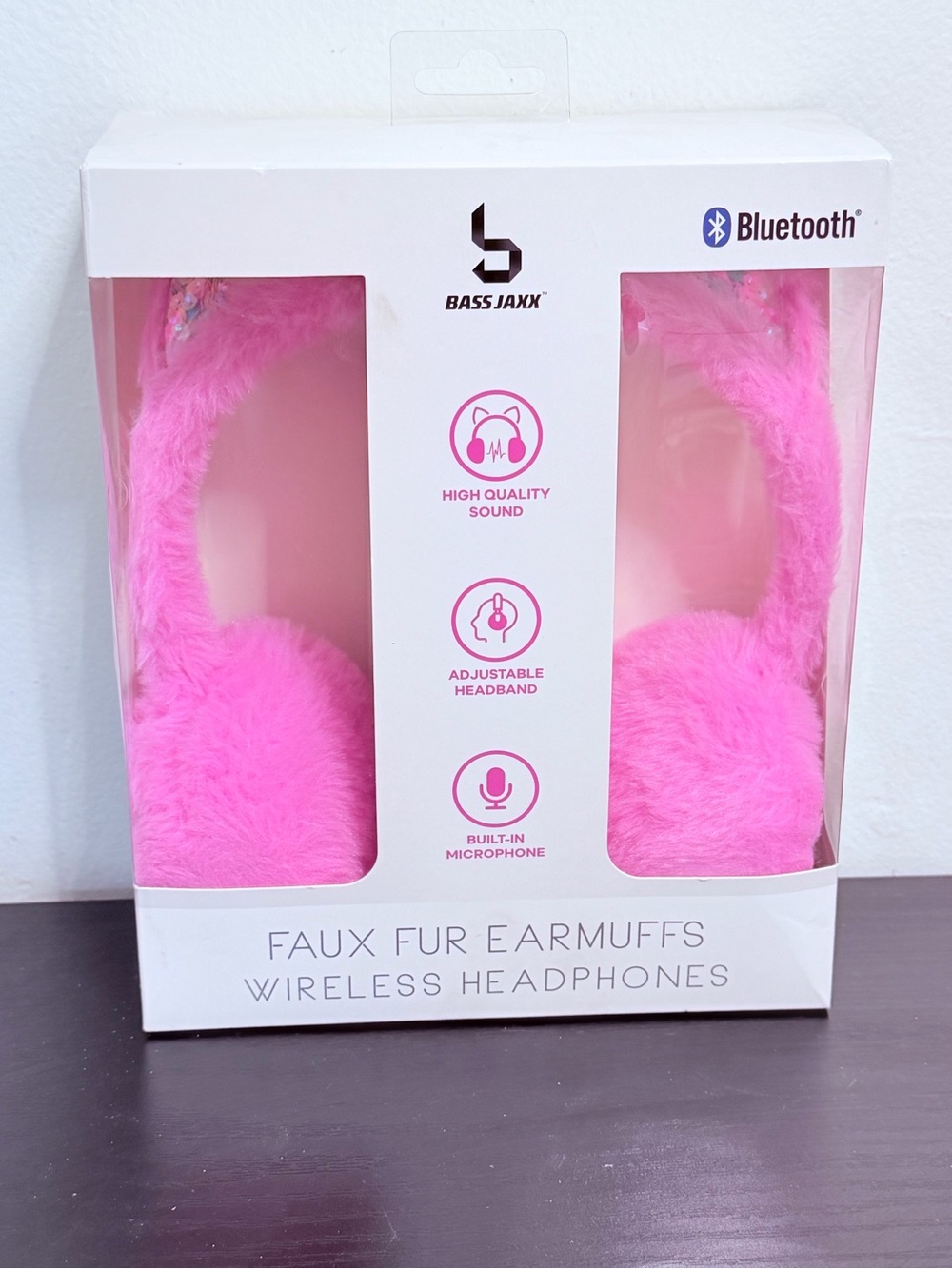 Bass Jaxx Pink Faux Fur Wireless Earmuff Headphones NWT - Picture 2 of 6